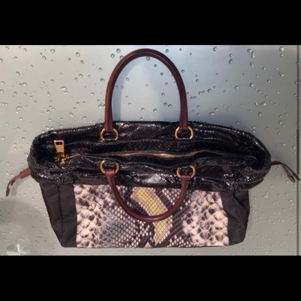 Prada Black Leather Snake Skin & Nylon Handbag Excellent Condition View 5